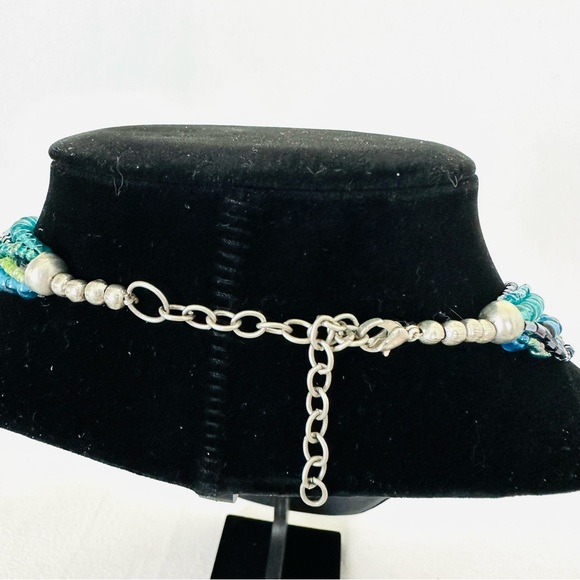 Multi-Strand Beaded Necklace with Glass and Metallic beads Boho Green Blue - Picture 3 of 7